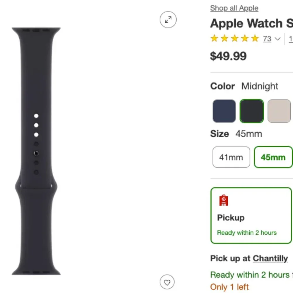 NWT Apple 45MM Midnight Sport Band